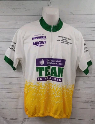 Camiseta deportiva de ciclismo de colección The Leukemia Lymphoma Society amarilla suroeste de Texas XL 2001 Foto 1 de 4