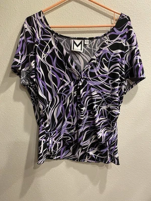 Mark Bouwer Plus 1X Polyester Blend Multicolor Geometric SS Retro Vibe Blouse - Image 1 of 4