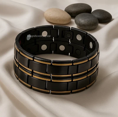 Pulsera de terapia magnética de cobre para aliviar el dolor unisex de acero titanio 2 piezas Foto 1 de 4