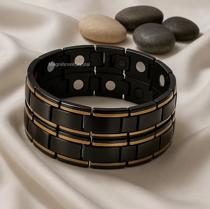 Pulsera de terapia magnética de cobre para aliviar el dolor unisex de acero titanio 2 piezas Foto 1 de 4