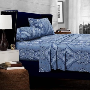 Juego de sábanas Tribeca Living Twin XL, satén de algodón suave de 300 hilos, fl... - Imagen 1 de 6