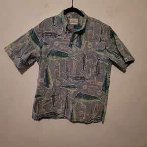 Reyn Spooner Shirt Mens XL Blue Marshall Madruga Art Fish Print Hawaiian Aloha - Picture 1 of 7