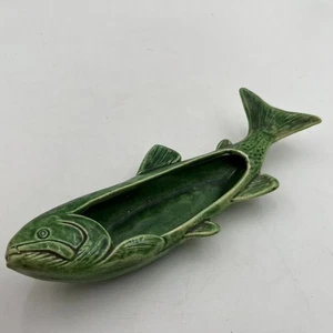 VTG Green Fish Ashtray by Vohann Of California Capistrano Beach Ceramic Art 9" - Picture 1 of 15