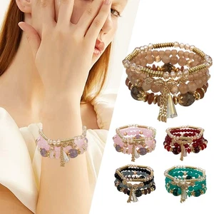 Pulseras Bohemias Apilables de Cuentas Damas Elastizadas Multicolor Joyería - Imagen 1 de 32