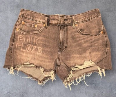 Pantalones Cortos de Jean Lucky Legend Pink Floyd Para Mujer 28" Niño Envejecido Tiro Medio Arco Iris Foto 1 de 4