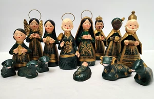 Vintage Keramik Krippe Tonala Volkskunst Handarbeit mexikanischer Ton 14 Teile - Bild 1 von 11