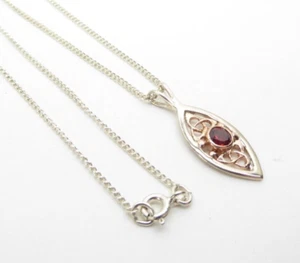 Clogau Gold Silver & 9ct Rose Gold Celtic Garnet Pendant & 19" Chain - Picture 1 of 6