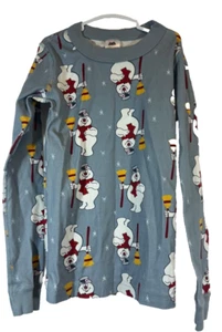 Hanna Andersson 8 Grey Frosty Snowman Organic Long John Pajama Top Only C27 - Picture 1 of 3