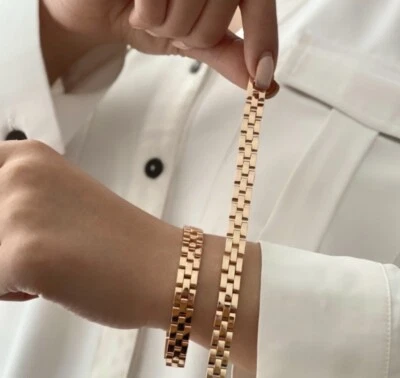 Pulsera de eslabones gruesos de cadena chapada en oro de 18k joyería de lujo Foto 1 de 4