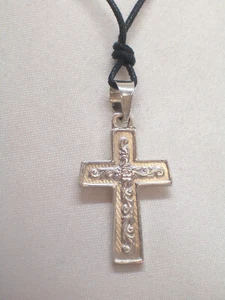 Cross Silver 925 - Crucifix Cross - Pendant With Choker IN Cord - Picture 1 of 7