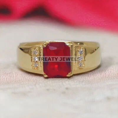 Anillo chapado en oro de plata de ley 925 con corte cojín de rubí para hombre #994 * Foto 1 de 4