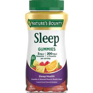 Nature's Bounty Sleep Aid Gummies, Melatonin 3 mg + L-Theanine 200 mg, 60 Count - Picture 1 of 7