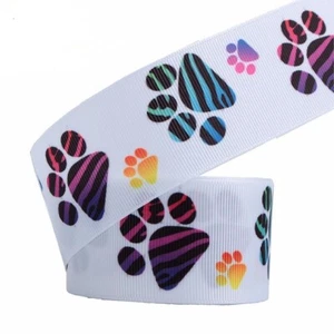 RUBAN GROS GRAIN - EMPREINTE PATTE Chien Chat Animal, Rayé Multicolore, 25 mm /m - Photo 1 sur 1