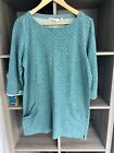 Seasalt Trewoon Jersey Tunic Size UK 14 Teal Blue Anchor Pattern Pockets Cotton
