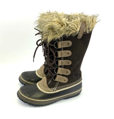 Sorel Joan Of Arctic Tall Boots Brown Suede Lace Up Wool Liner Fur Trim Womens 9 - Image 1 of 4