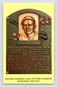 Postcard Baseball Frederick Lindstrom Hall Fame Plaque 1990s Unposted Chrome - Picture 1 of 2