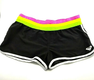 Roxy Juniors Size 7 Shorts Black with Rainbow Striped Waist Band - Image 1 of 4