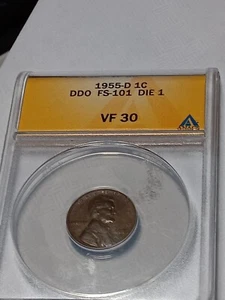 ๐1955-D Lincoln Cent DDO FS-101 ANACS VF 30 - Picture 1 of 6