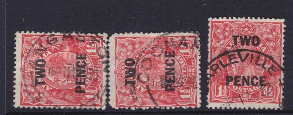 c. 1930 KGV Australia TWO PENCE Black Surcharge on 1 1/2d Red TOWN NAMES LOT C - Image 1 of 1