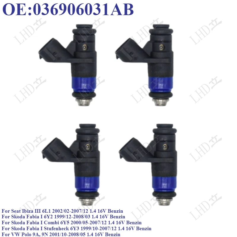 Inyector de combustible para Seat Ibiza III 6L1 2002/02-2007/12 1.4 16V gasolina 036906031AB~ Foto 1 de 4