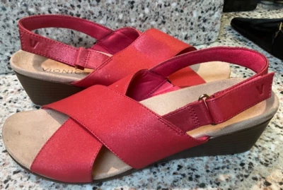 VIONIC McKENNA SANDALIAS METÁLICAS CON CORDONES TALLA 9.5/41.5 ZAPATOS DE CUÑA ROJOS Foto 1 de 4