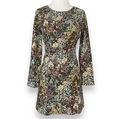Zara Trafaluc Womens Tapestry Floral Mini Dress Long Sleeve Size S Twiggy Boho - Image 1 of 4