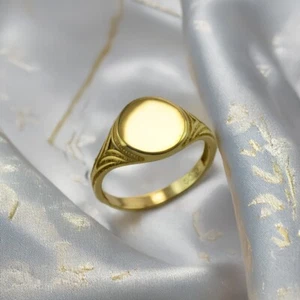 Polished Gold Baby Signet Ring Classic Round Design | 10k 14k Yellow White Rose - Picture 1 of 15