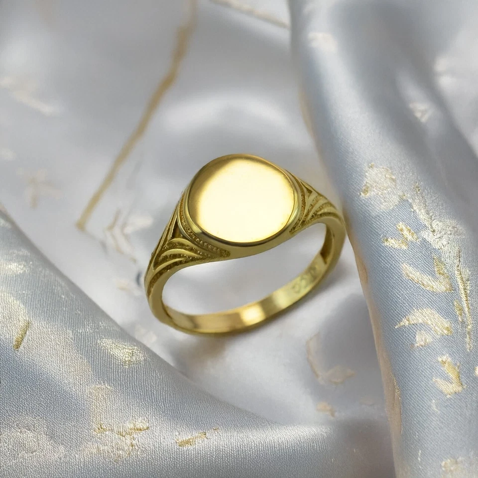 Polished Gold Baby Signet Ring Classic Round Design | 10k 14k Yellow White Rose - Image 1 of 4