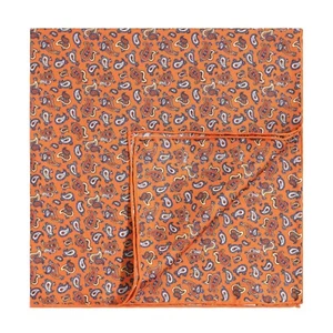 Men's 100%Silk Twill Pocket Square Orange Little Paisley Hand Rolled 21" 53cm - Picture 1 of 7