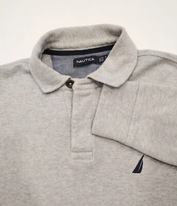 Nautica Herren französischer gerippter Langarm Baumwolle Polo Pullover grau Gr. M - Bild 1 von 6