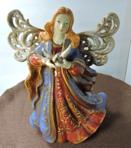 Statuina angelo in ceramica colore rosso, blu e oro bellissima - Foto 1 di 4