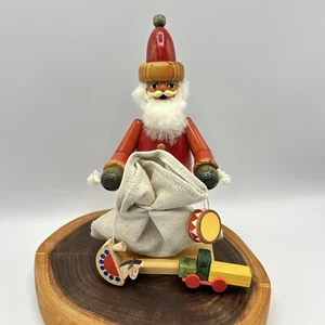 Vtg Erzgebirge Christmas Incense Smoker Santa Claus 3 Toys Bag Germany Toys - Picture 1 of 9