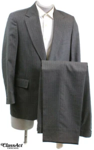 Limited Edition Gray Striped 2 Btn Wool 2 Pc Suit 40R Flat Fronts 35" Waist - Picture 1 of 8