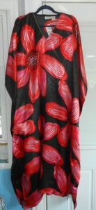 NEW SANTE MUU MUMU 2X 3X CAFTAN KAFTAN HOUSE DRESS BLACK DEEP CORAL FLORAL - Picture 1 of 5