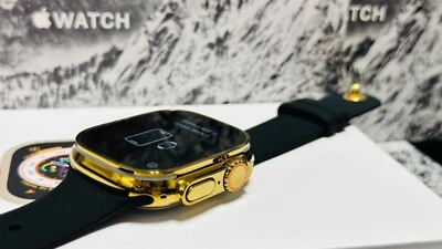 Custom Anodized 49MM GOLD Apple Watch ULTRA Titanium Black Sport Band 24k Gold P