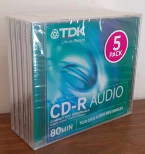 5 X TDK CD-R Audio - 80 min - Blank - CD-R Audio Digital - Neuf - SEALED - (CL) - Afbeelding 1 van 2