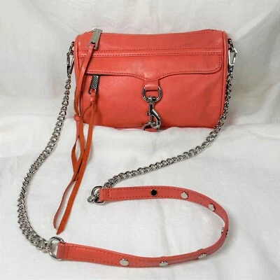 Bolso Bandolera Rebecca Minkoff Mini MAC Naranja/Melocotón Cuero Cartera con Almacenamiento Foto 1 de 4