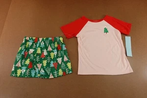Cat & Jack Girls Small (6/7) Holiday Tree Print 2 Piece Pajama Short Set NWT - Picture 1 of 6