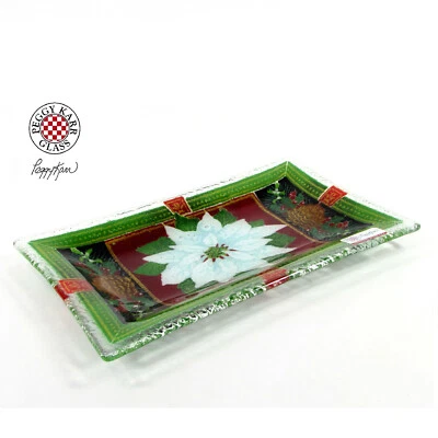 Прямоугольное блюдо Peggy Karr WHITE POINSETTIA 10 дюймов поднос рождественское стекло с предохранителем - Изображение 1 из 4
