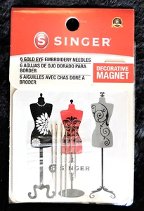 6pc Singer Gold Eye Embroidery Needles Sizes 3 & 9 Sharp End & Decorative Magnet - Picture 1 of 1