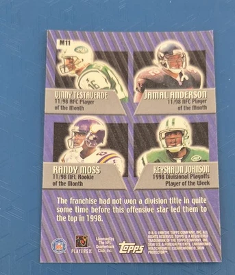 1999 Topps Mystery Chrome W/ PEEL COVER #M11 Randy Moss Vikings FOOTBALL Card P5 - Image 1 of 2