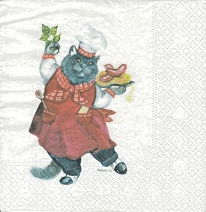1 servilleta de papel almuerzo servilleta (D9-30) gato como camarero - Imagen 1 de 1