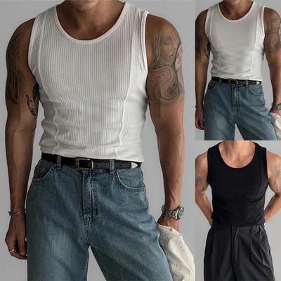 Canotta uomo canottiera uomo uomo verticale Activewear traspirante fitness nuova - Immagine 1 di 4