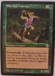 MTG Magic The Gathering Card Elite Cat Warrior Summon Creature Green Portal 1997 - Picture 1 of 2