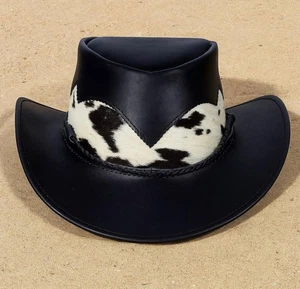 Black Cowhide Leather Cowboy Hat: hair on hide Western Rodeo Victorian formal - Picture 1 of 4