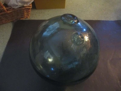 Bola flotadora de pesca grande de vidrio japonés vintage con sello 10 1/2" Foto 1 de 3