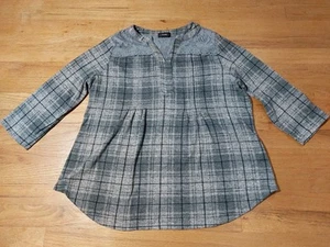 Women's Cocomo Gray Grey Plaid Top Lace Accent Peasant Farm Style Top Size L - Picture 1 of 8