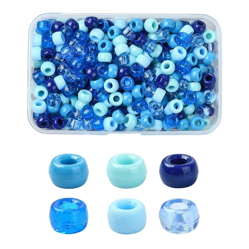 120 x Pony Beads Plastic Barrel Beads Blue Mix - Image 1 of 1