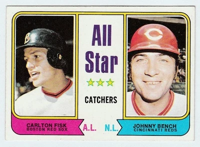1974 Topps #331 All Star Catchers Johnny Bench Carlton Fisk Hof Foto 1 de 2