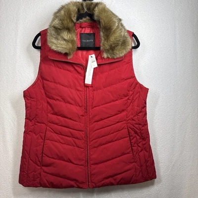 NWT Talbots Puffer Vest With Faux Fur Collar Down Size Women’s Large Winter - Image 1 of 4